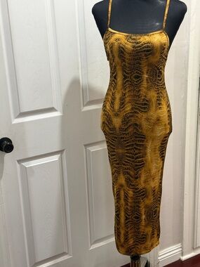 Gold Snake-Print Spaghetti Strap Dress - Women One Size